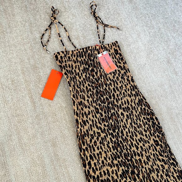 NWT Simon Miller Canto Smocked Poplin Bubble Hem Midi Dress in Cheetah XS - Picture 3 of 9